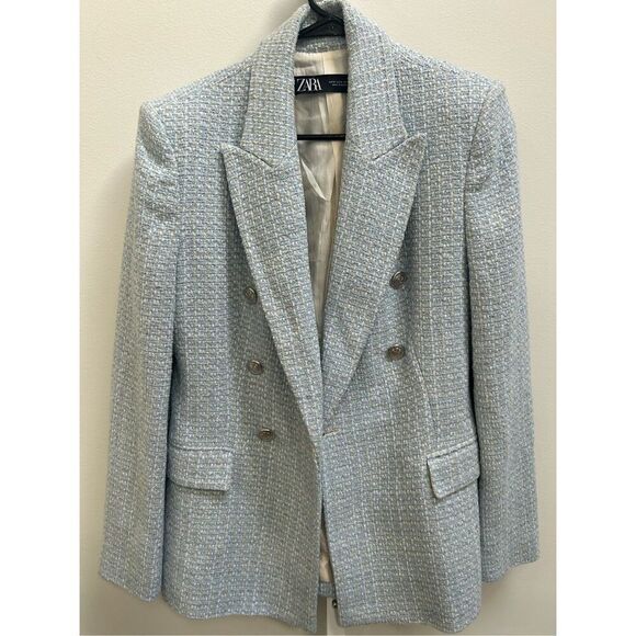 Zara Baby Blue Tweed Blazer NWT - Picture 1 of 4